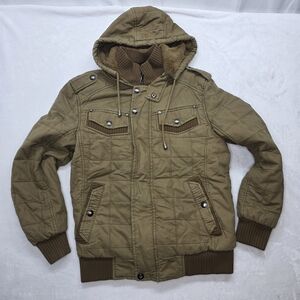 Men's Quilted Military Style Jacket with Hood